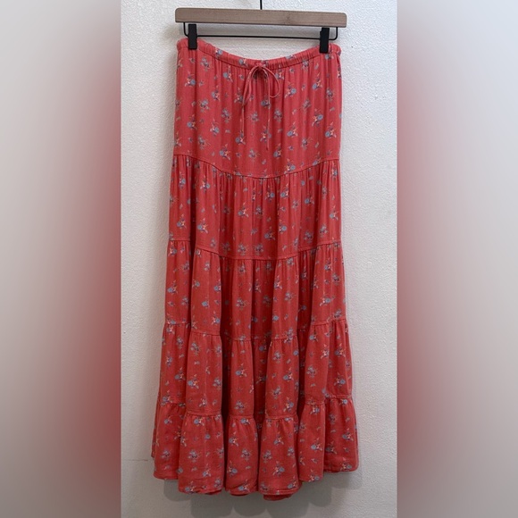 NWOT Free People Nova Tiered Floral Maxi Skirt Coral XS - Picture 7 of 10